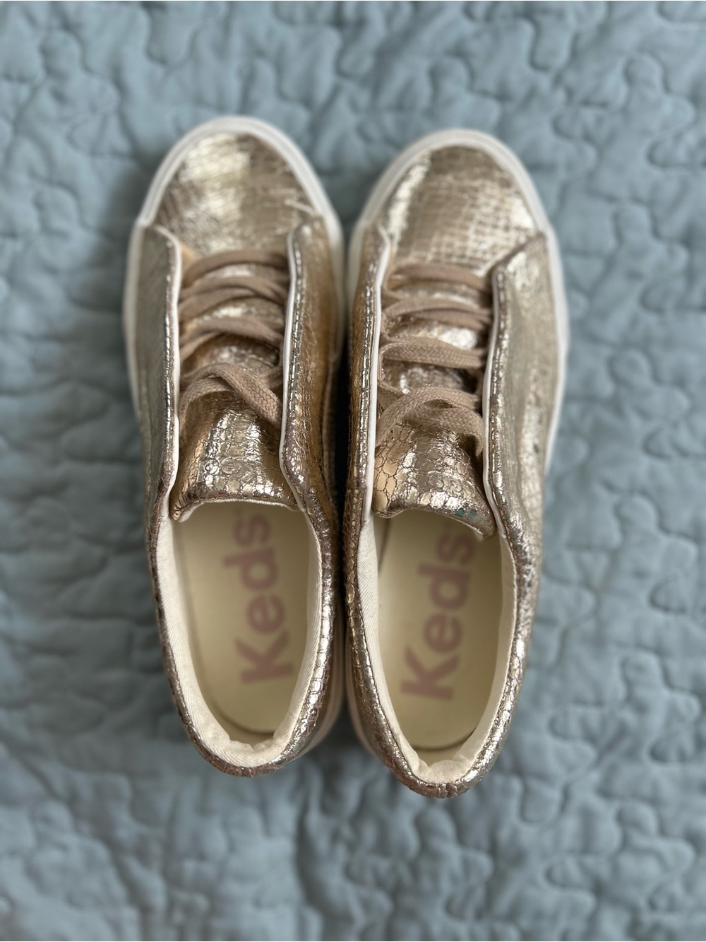 Keds Metallic Gold Textured Lace-Up Sneakers